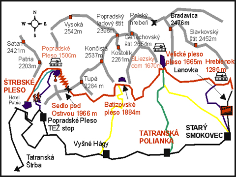 Die Karte - Tatranska Magistrale: Strbske Pleso - Tatranska Polianka