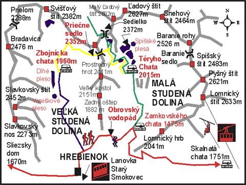 Map of the trail Veľka and Mala Studena Valley in High Tatras